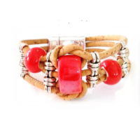 Bracelet en liège, céramique rouge