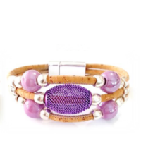 Cork Bracelet, purple ceramic