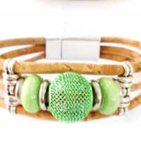 Bracelet en liège, céramique verte